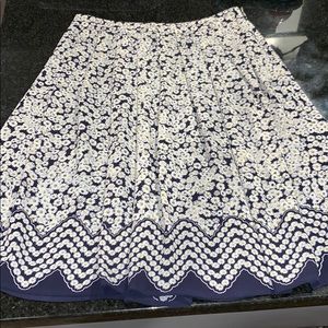 Navy & White Floral Pleated Talbots Skirt